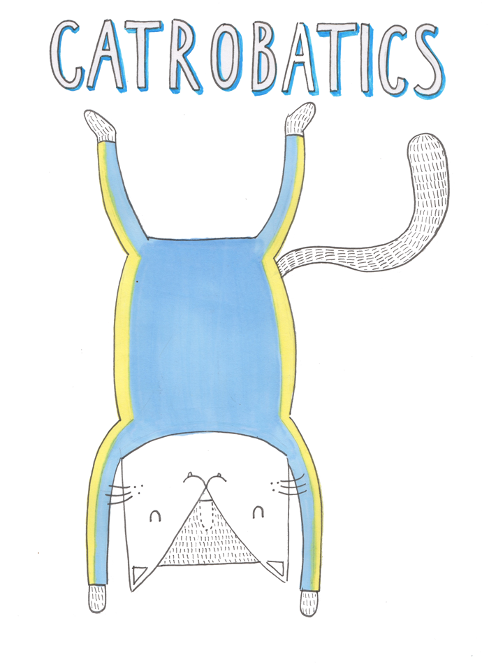 Acrobatics cat pun illustration