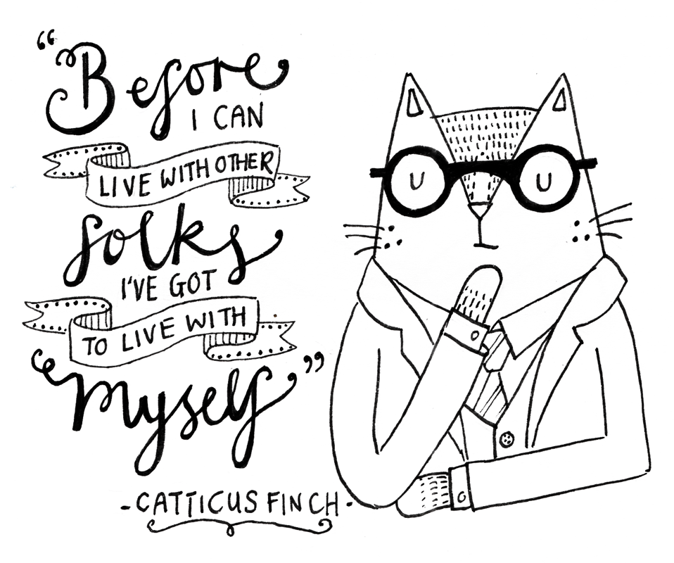 Atticus Finch To Kill a Mockingbird cat pun illustration