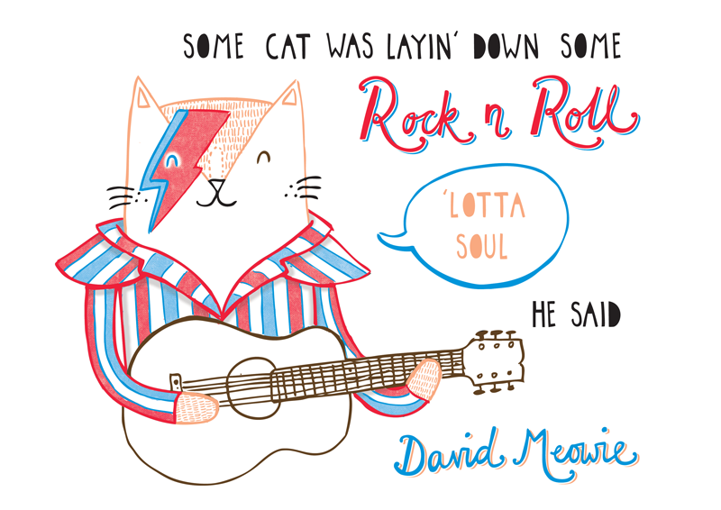 David Bowie cat pun illustration