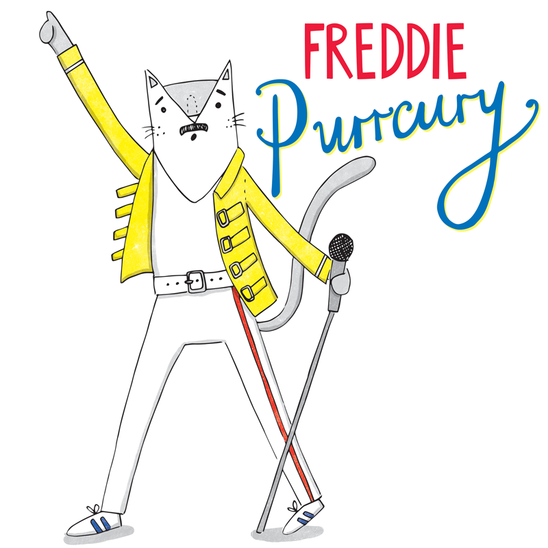 Queen's Freddie Mercury cat pun illustration