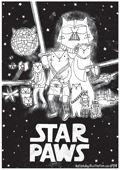 cat pun the punderful world of cats illustration colouring in coloring in page A4 free print out star wars