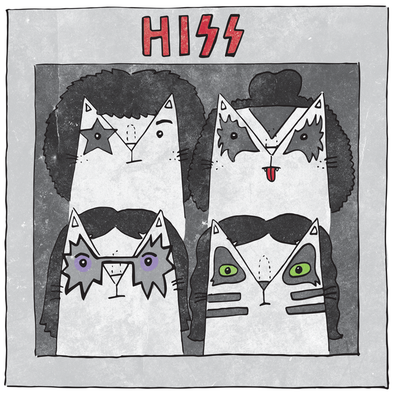 Kiss album cover cat pun illustration