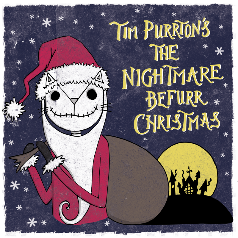 The Nightmare Before Christmas cat pun illustration