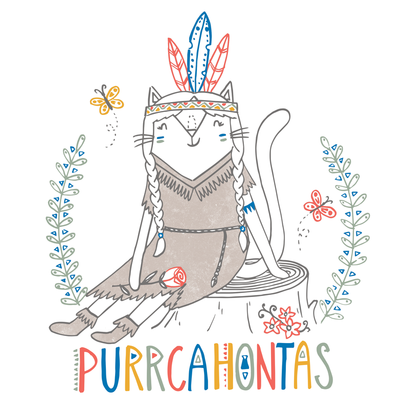 Pocahontas cat pun illustration