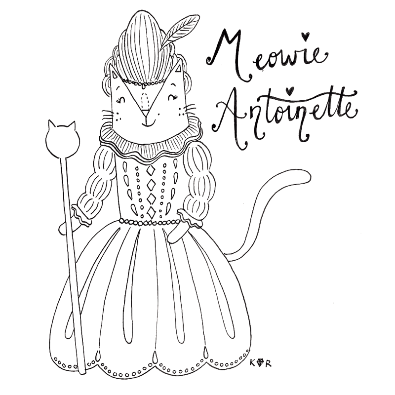Marie Antionette cat pun illustration