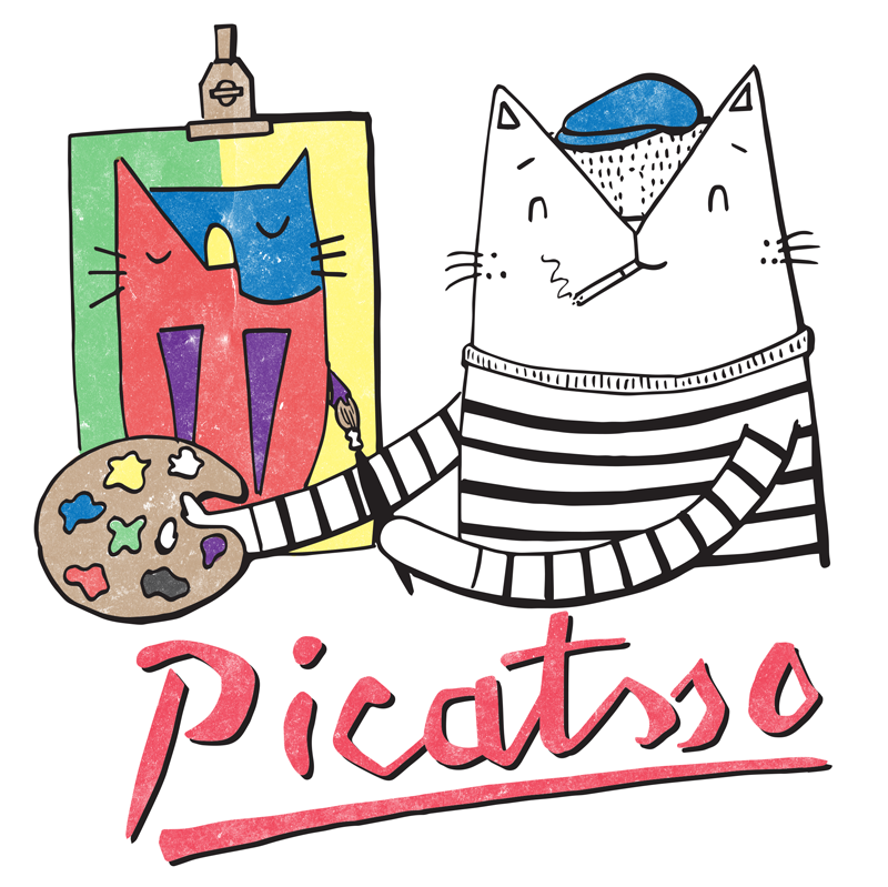 Pablo Picasso cat pun illustration