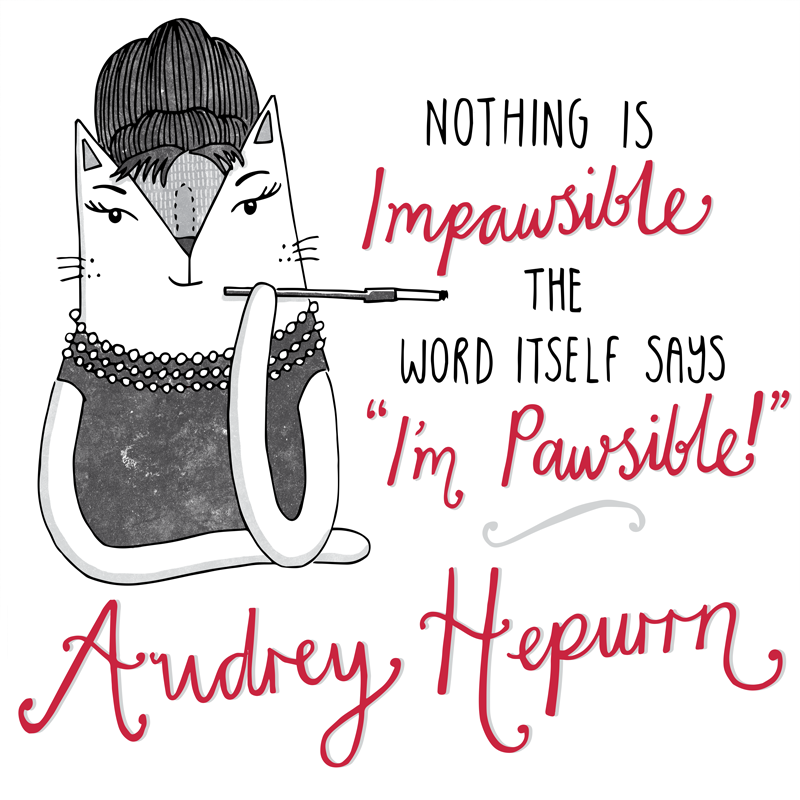 Audrey Hepburn cat pun illustration