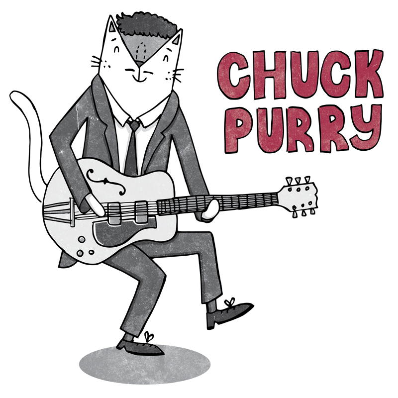 Chuck Berry cat pun illustration