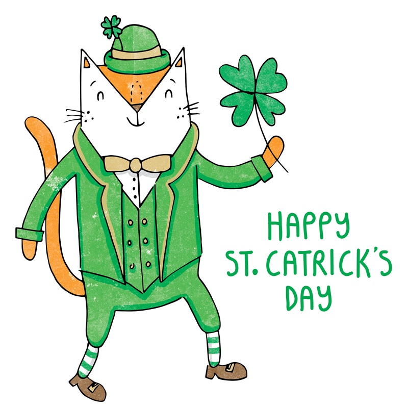 St. Patricks Day cat pun illustration