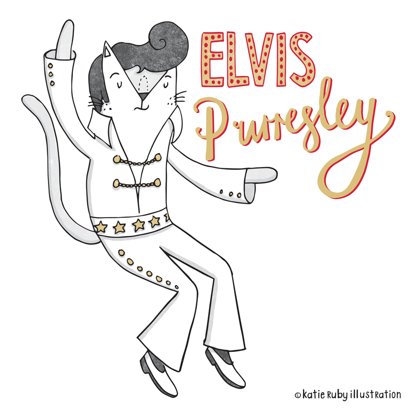 Elvis Presley cat pun illustration