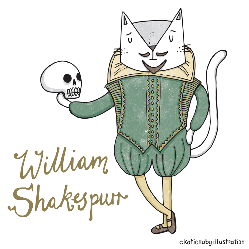 William Shakespeare cat pun illustration