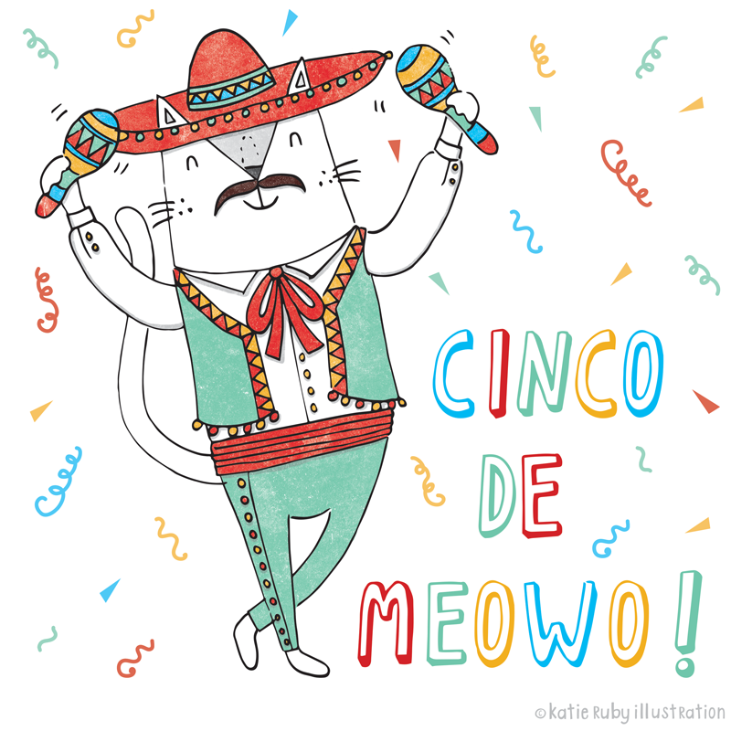 cinco de mayo cat pun illustration