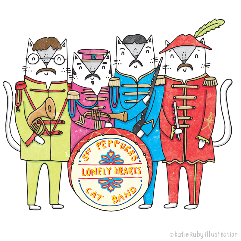 Sgt Peppers Lonely Hearts Cat Pun Illustration