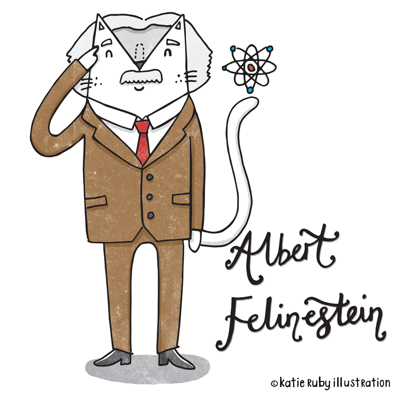 Albert Einstein Cat Pun Illustration