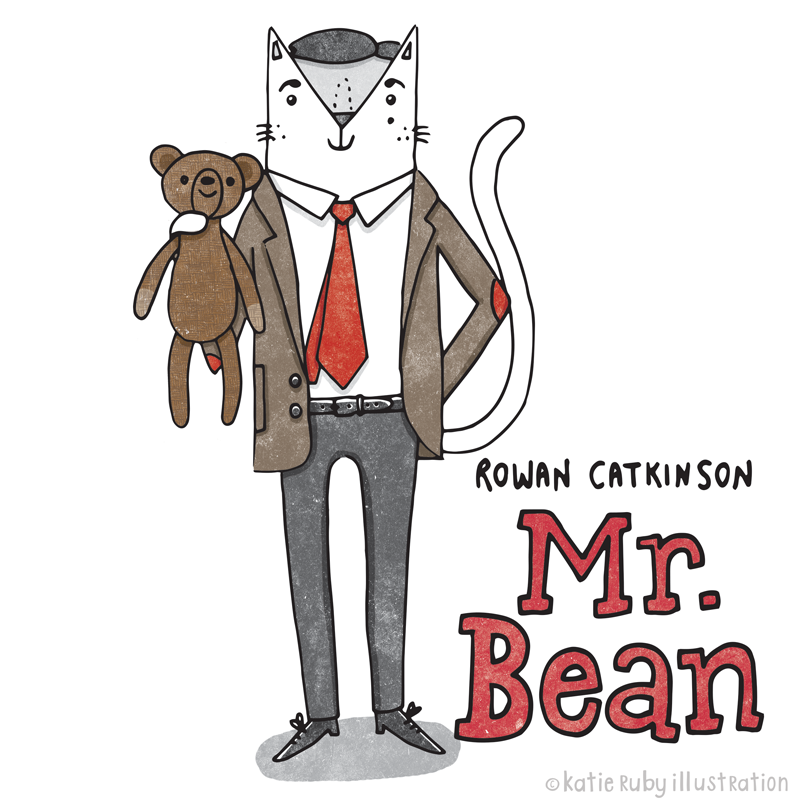 Mr Bean Rowan Atkinson Cat Pun Illustration