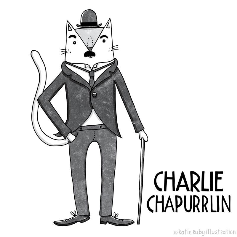Charlie Chaplin Cat Pun Illustration