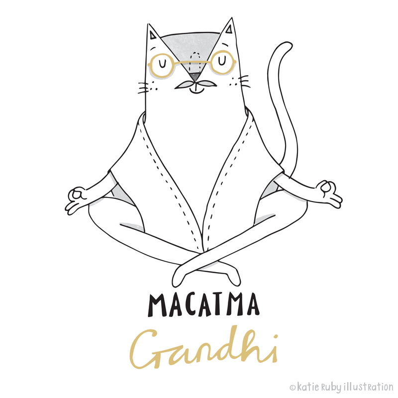 Gandhi Cat Pun Illustration