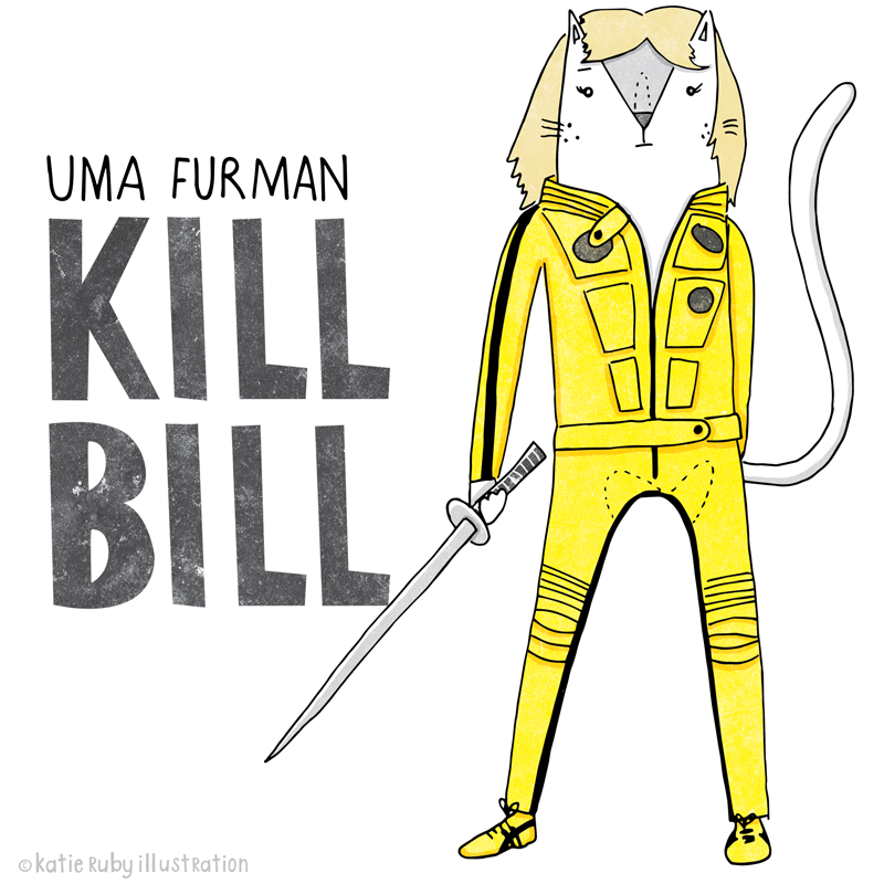 Uma Thurman Kill Bill Cat Pun Illustration