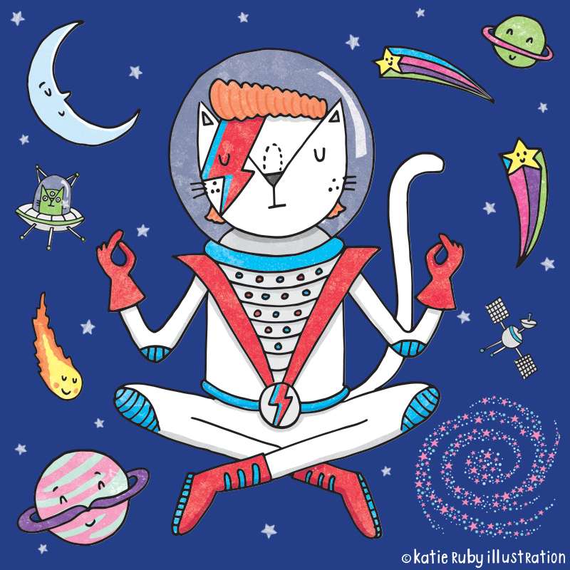 David Bowie Space Cat Pun Illustration