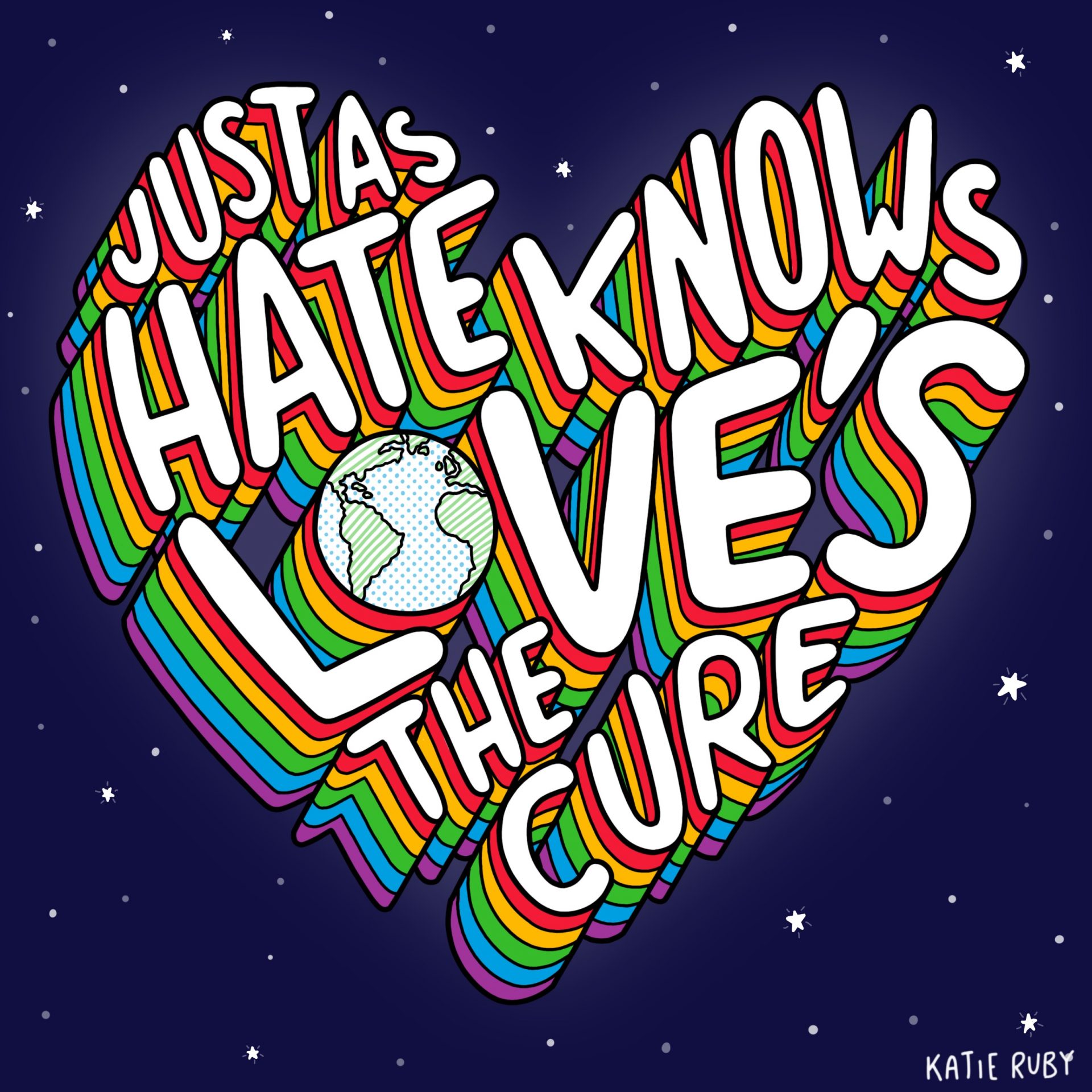 Just as hate knows love's the cure Typography Handlettering