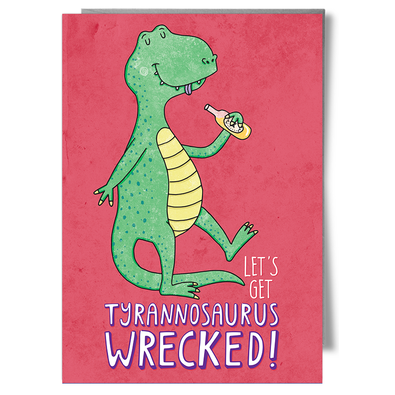 tyrannosaurus wrecked greetings card dinosaur trex